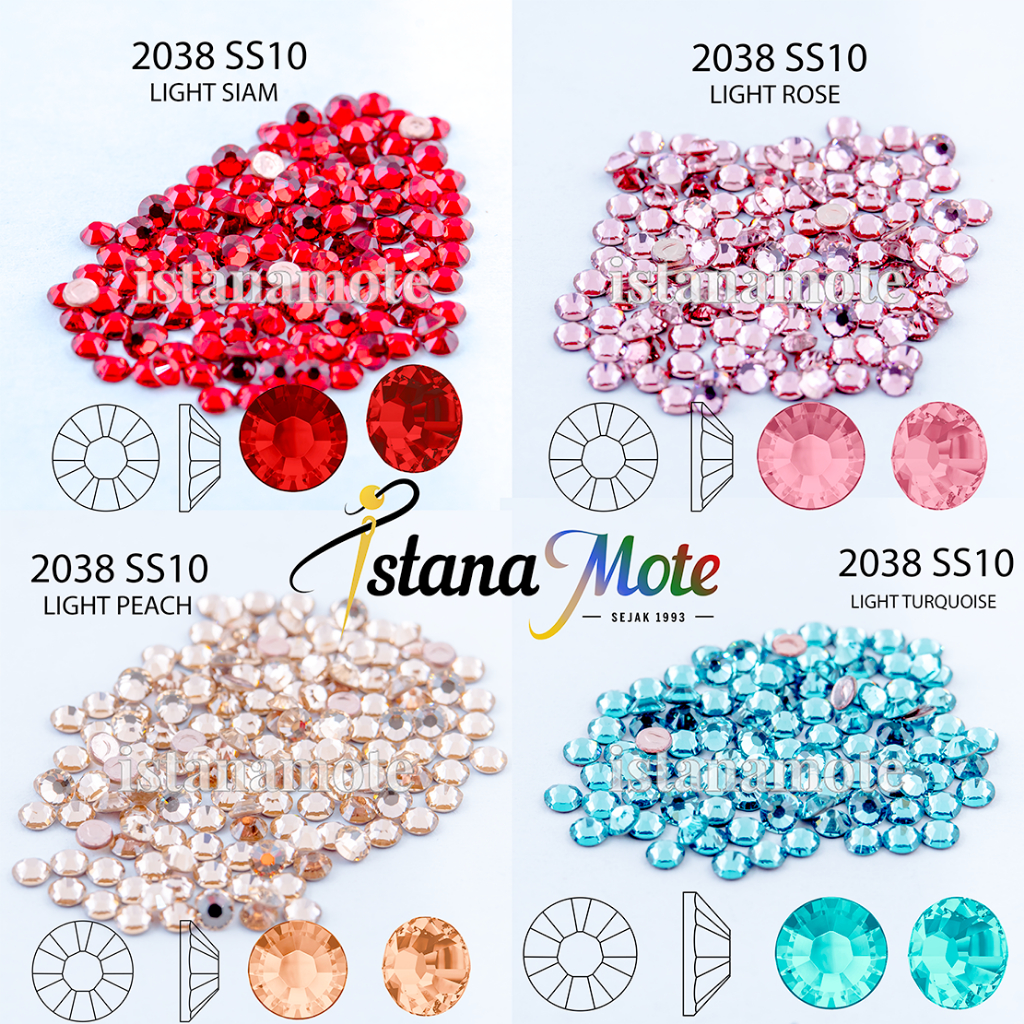 Flatback Hotfix kristal tempel Swarovski 2038-ss8-light(siam/rose/peach/turqis) ASLI ORIGINAL