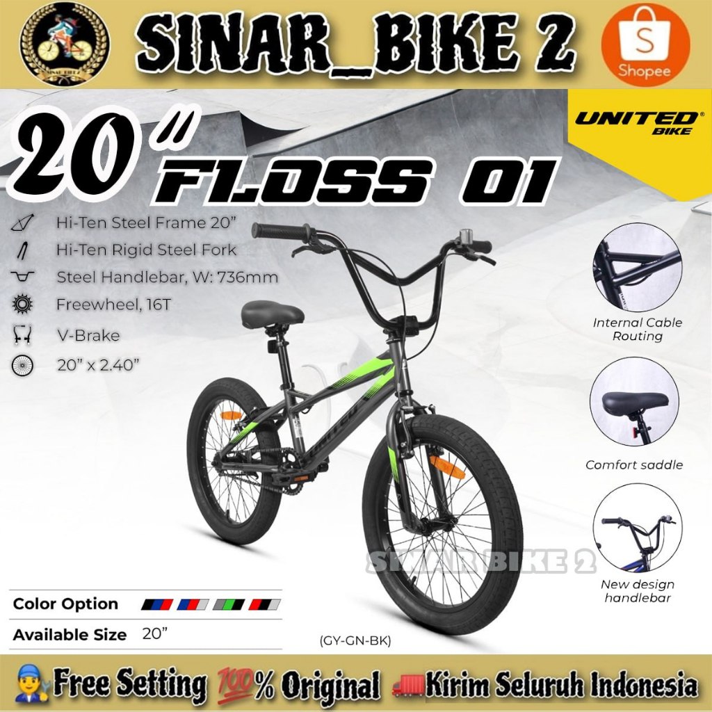 Sepeda Anak Laki BMX UNITED FLOSS 01 Ukuran 20 Inch Usia 8-11 Tahun