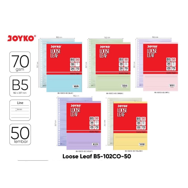 

PRODUK TERBARU Loose Leaf warna B5 Color Isi Kertas File Binder Warna Joyko B5