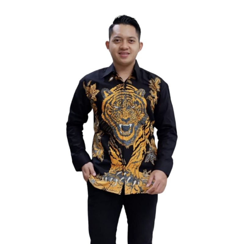 KEMEJA BATIK PRIA MOTIF MACAN BATIK HARIMAU KUNING BATIK FURING LENGAN PANJANG PENDEK
