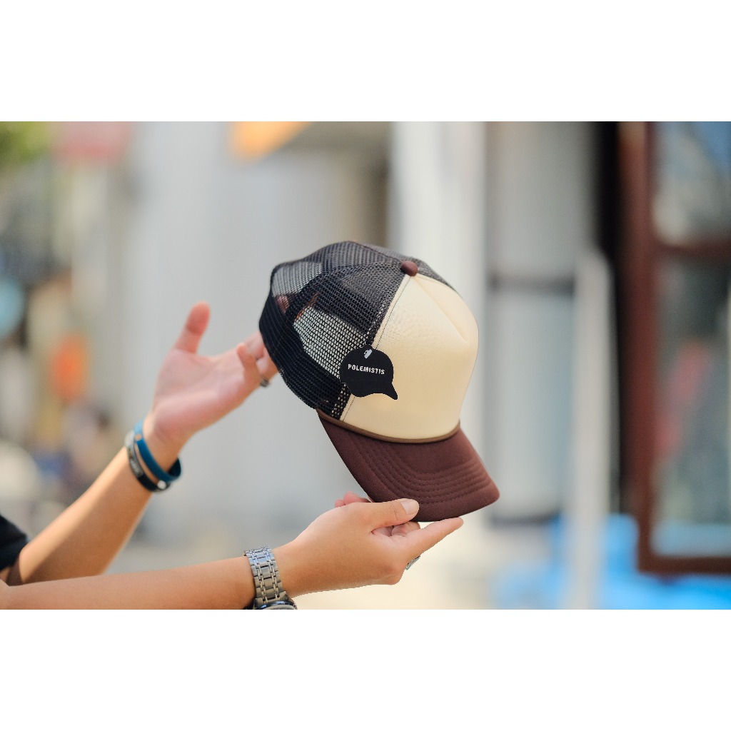 Topi Jaring Tali Polos Premium COKLAT KREM COKLAT POLEMISTIS Bahan tebal jahitan rapih