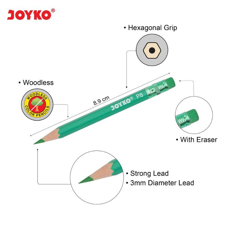 

PRODUK UNGGULAN Pensil Warna CP12 Joyko Erasable WoodlessDapat Dihapus Set 12 Warna