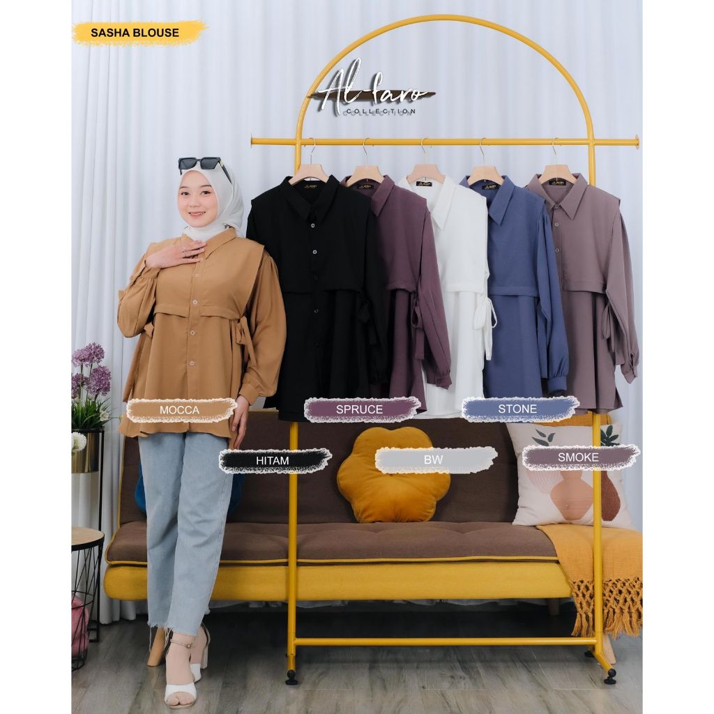 ATASAN BLOUSE SASHA BY ALFARO PAKAIAN POLOS LINEN STRETCH KEKINIAN FASHION REMAJA TERBARU