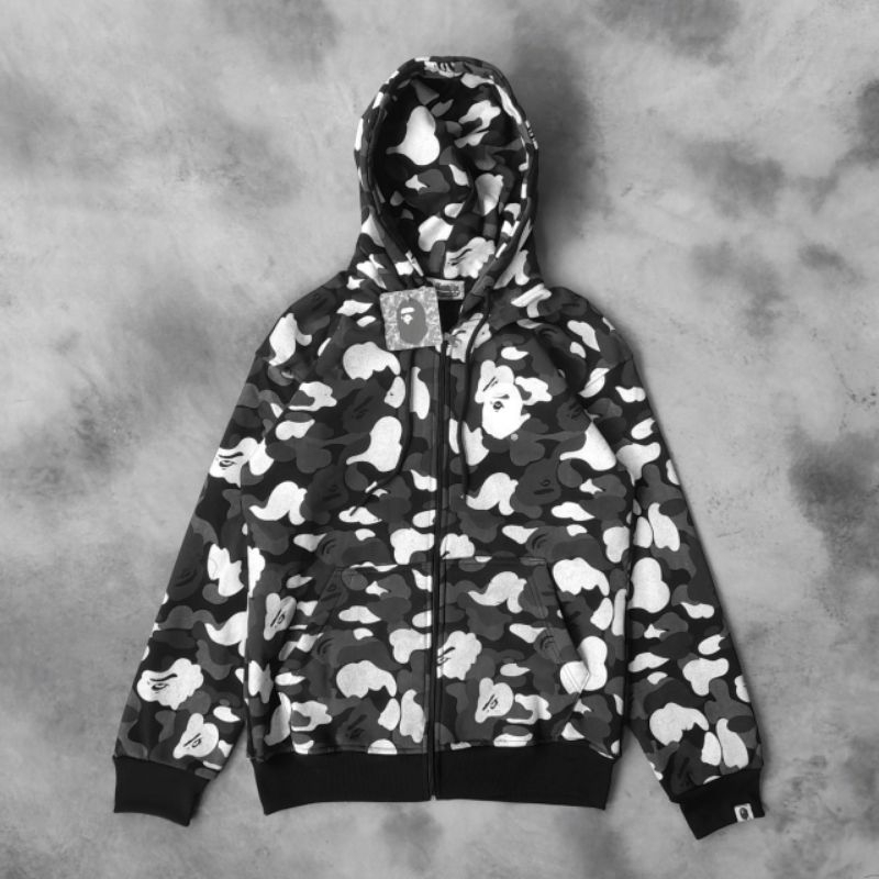 HOODIE ZIPPER BAPE CAMO FULL TAG LABEL