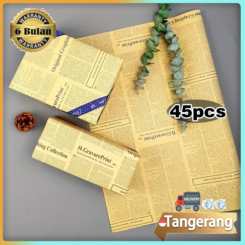 

45pcs Flower Wrapping Paper 50*70cm Kertas Kado Kertas Buket Motif Koran Vintage Newspaper