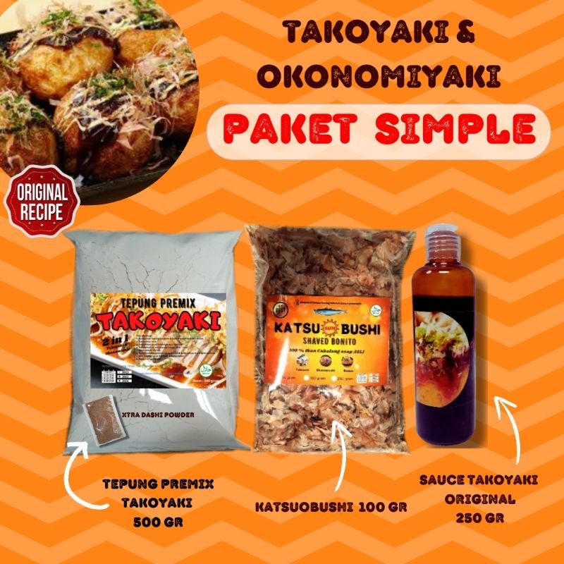 

Paket Bahan Takoyaki Okonomiyaki Praktis Tepung Premix Takoyaki & Okonomiyaki Topping Katsuobushi Ikan Cakalang asap serut Sauce Takoyaki Okonomiyaki Original & Pedas Hot