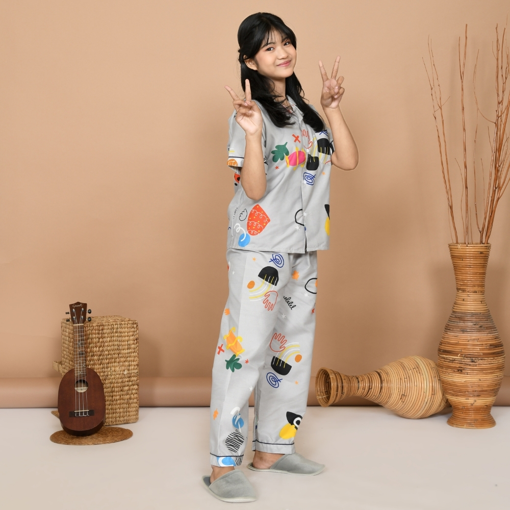 Piyama Anak Perempuan Umur 8 - 12 Tahun Bahan Katun Microfiber / Setelan Baju Tidur Anak Perempuan