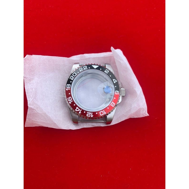 Case jam tangan 40mm stenlistell 316L padat ceramik ring hitam merah solid