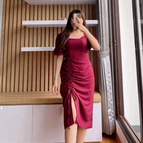 FF - ZSO PAKAIAN WANITA LONI / DRESS SERUT LAUREN / Dress Serut Belah Samping/Depan / Fashion Kekini