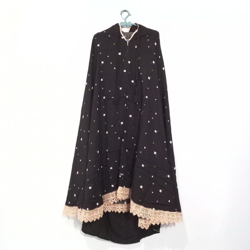 Mukena Dewasa 2in1 Resleting Dagu Rayon Premium Hitam Motif (free tas mukena)