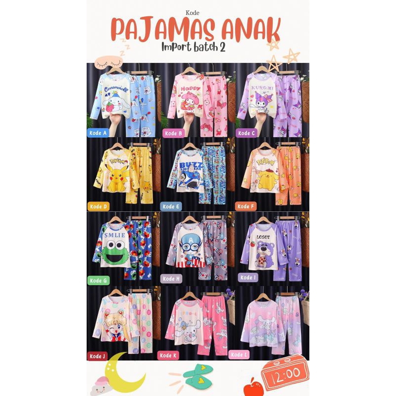Piyama Panjang Anak Karakter | Sanrio, Pikachu, Cinamorol, Astronot, Elmo, Sailormoon