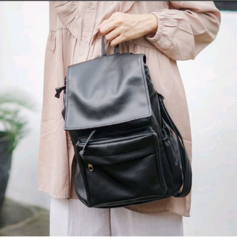 TAS RANSEL KULIT WANITA PHILO HITAM // Backpack ransel sekolah kulit sintetis // Tas Ransel Gendong