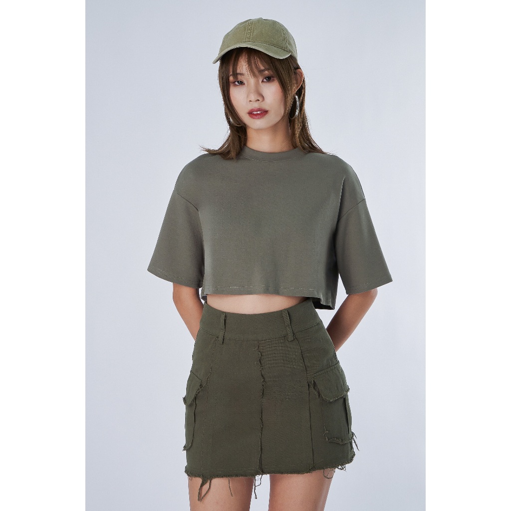 Young Hungry Free - Rok Pendek Wanita - Shredded Skirt In Olive Green
