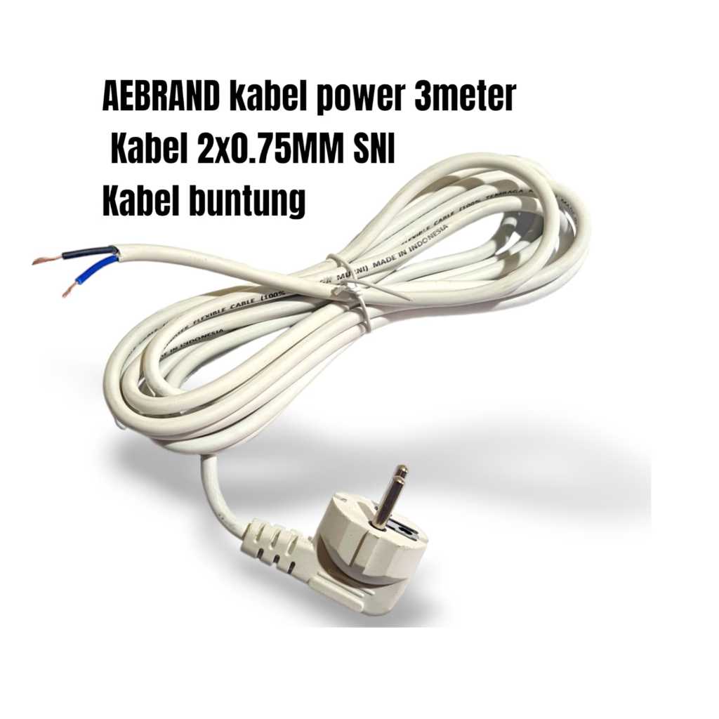 AEBRAND Kabel AC Power Buntung Isi 2 SNI 3 METER / Kabel Buntung SERABUT 2X0,75MM 2X0.75MM
