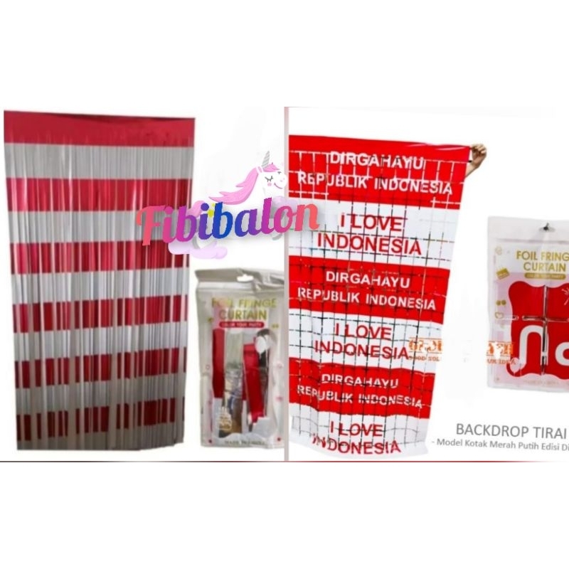 Tirai Dirgahayu Merah Putih / Tirai Rumbai Foil Merah Putih/Tirai Kotak Dirgahayu RI/Tirai merah put