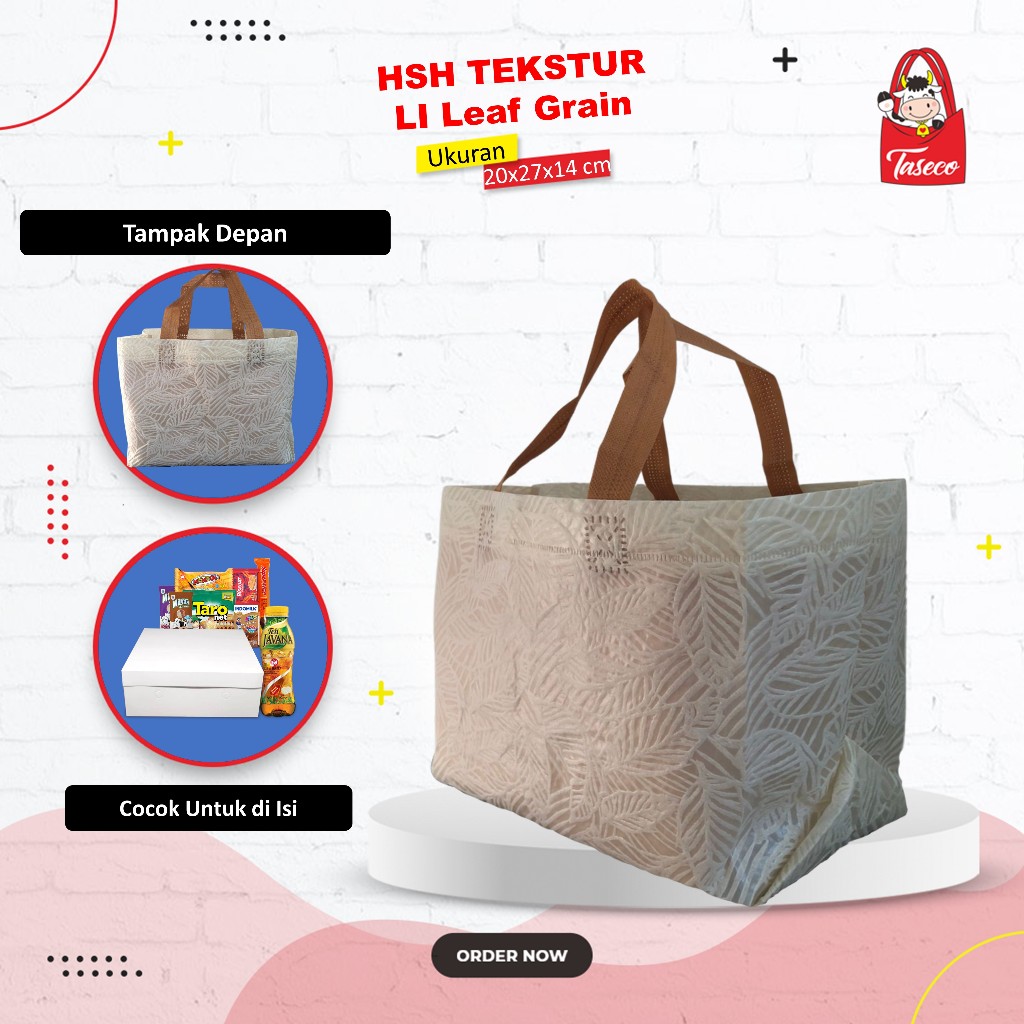 

TASECO Tas Hajatan Tas Kotak Nasi | Tas Besek Spunbond | Tas Hantaran Tas Souvenir Tas Spunbond Texture 20x27x14