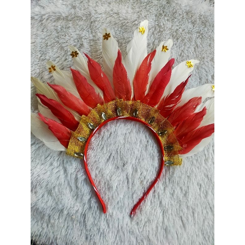 Bando bulu Hiasan kepala bulu mahkota bulu merah putih