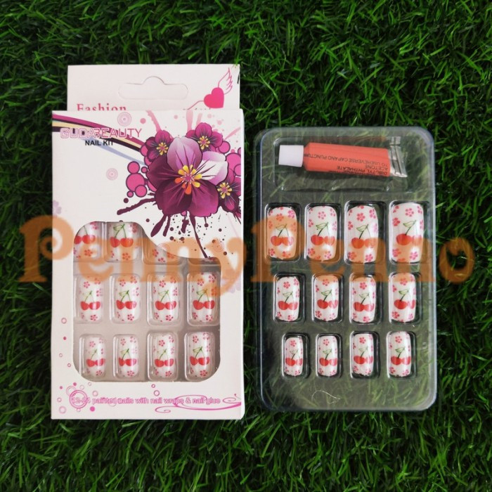 Kuku Palsu Nail Art Diy + Lem + Manik Manik 1 Set
