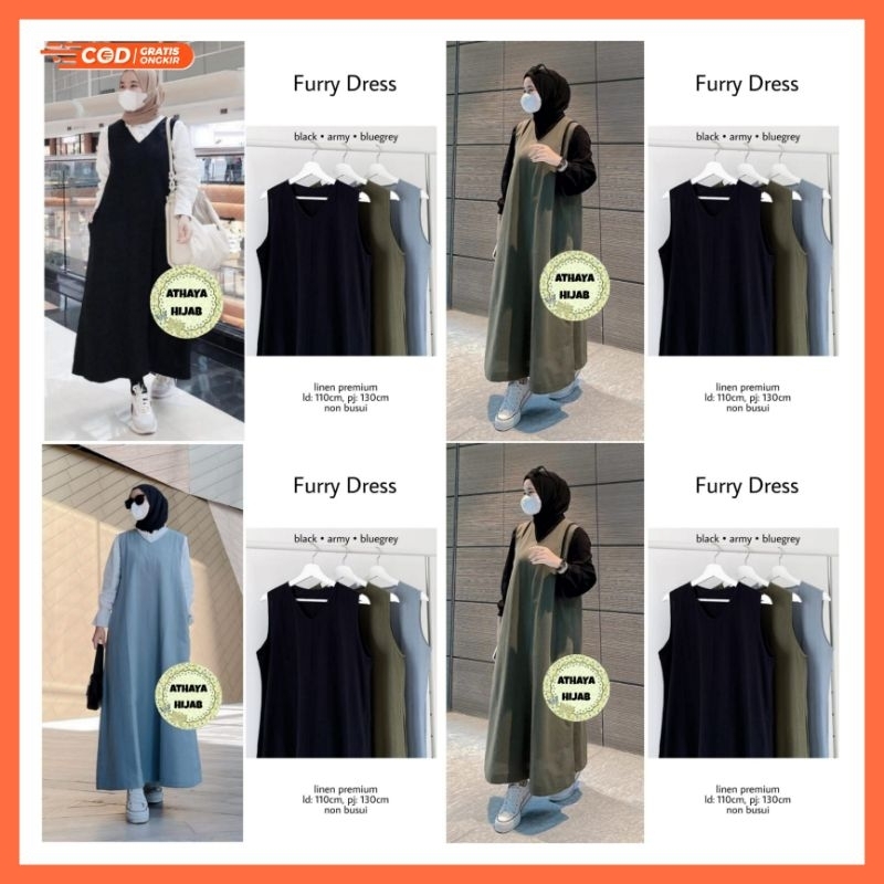 Inner Dress Tanpa Lengan Katun Linen Premium Polos Furry Inner Dress