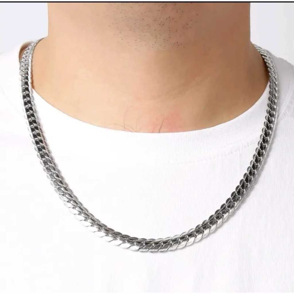 Kalung Pria Wanita Titanium Rantai asli sisik naga Silver putih perak emas gold kuning rante besar b