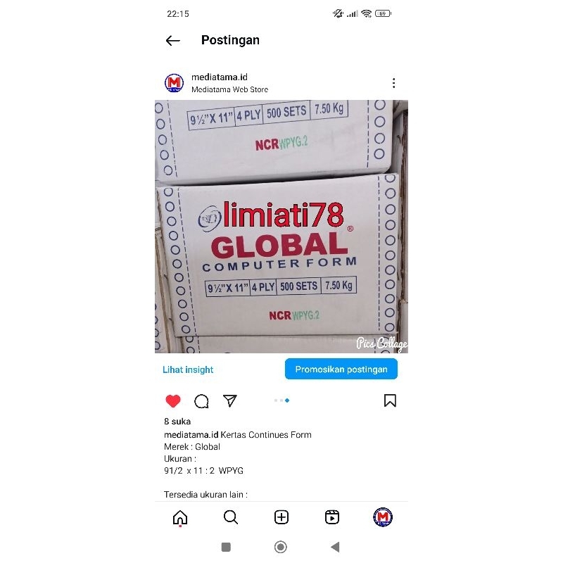 

Kertas Continuous Form Global 9 1/2 x 11 : 2 (4 ply)