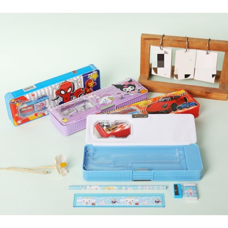 

kotak pensil jendela magnet set alat tulis pencil case Kuromi Cinnamorol Cars Spiderman