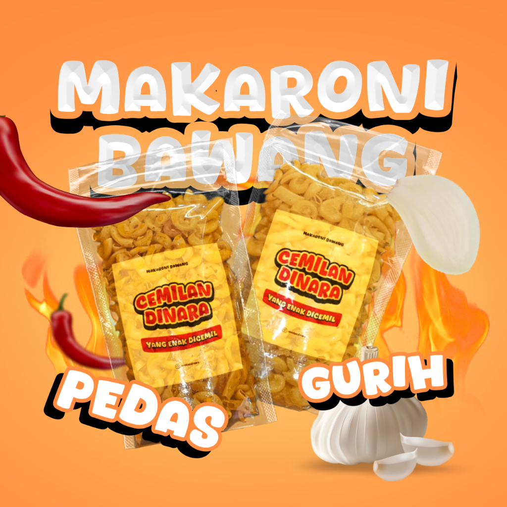 

Cemilan Dinara - Makaroni Bawang Gurih Pedas [Ori dan Pedas] 150Gr