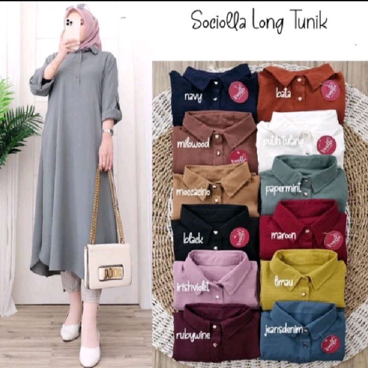 Long tunik sosiola/crinkle airflow/tunik kerah sanghai