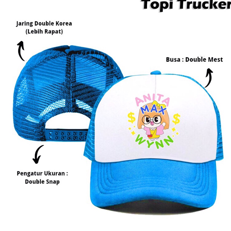 Promo Terbatas Topi Trucker Anita Max Wynn  Biru Muda Putih