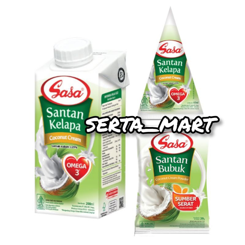 

Sasa Santan Kelapa Cair 65ml / Bubuk 20gr / 80gr / Kotak 200ml