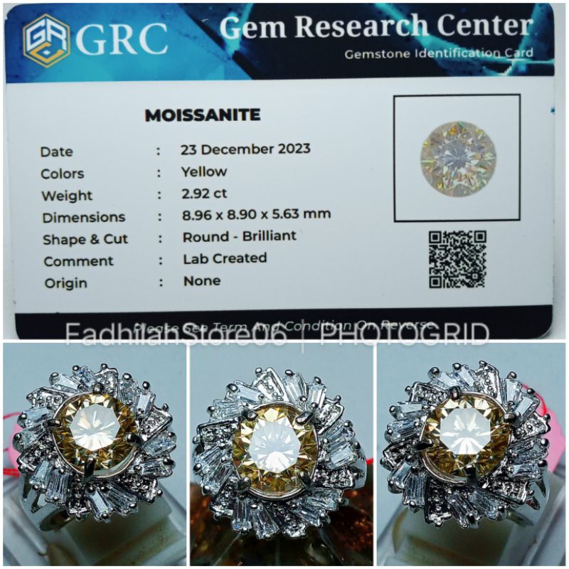 Cincin Wanita Simulant Diamond Yellow Moissanite + Memo Lab