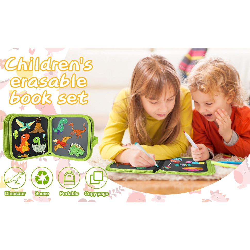 

SPESIAL Buku Gambar Portable Ajaib Reusable Bisa Dihapus 14 Hal Free 2pcs Tissue dan 12 Spidol