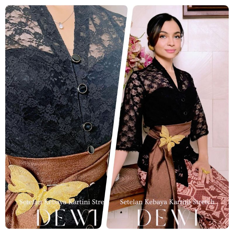 Setelan & Atasan Kebaya Bali Jadi Brokat Stretch Kartini Lengan Lonceng Dewi