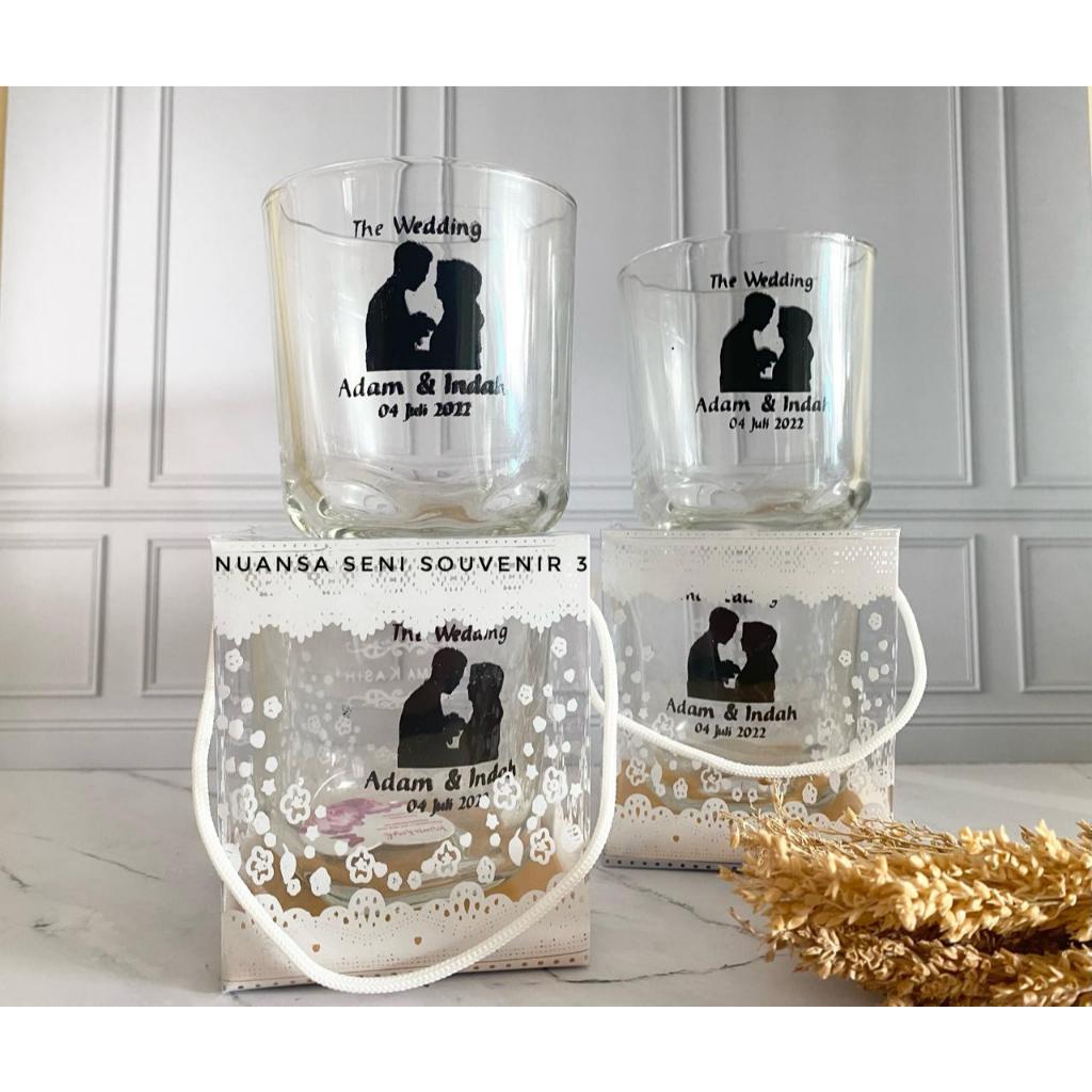 Souvenir Pernikahan Tumbler Mug PSP Cangkir Teh Gelas Kopi Kaca Sablon Kemas Mika Motif