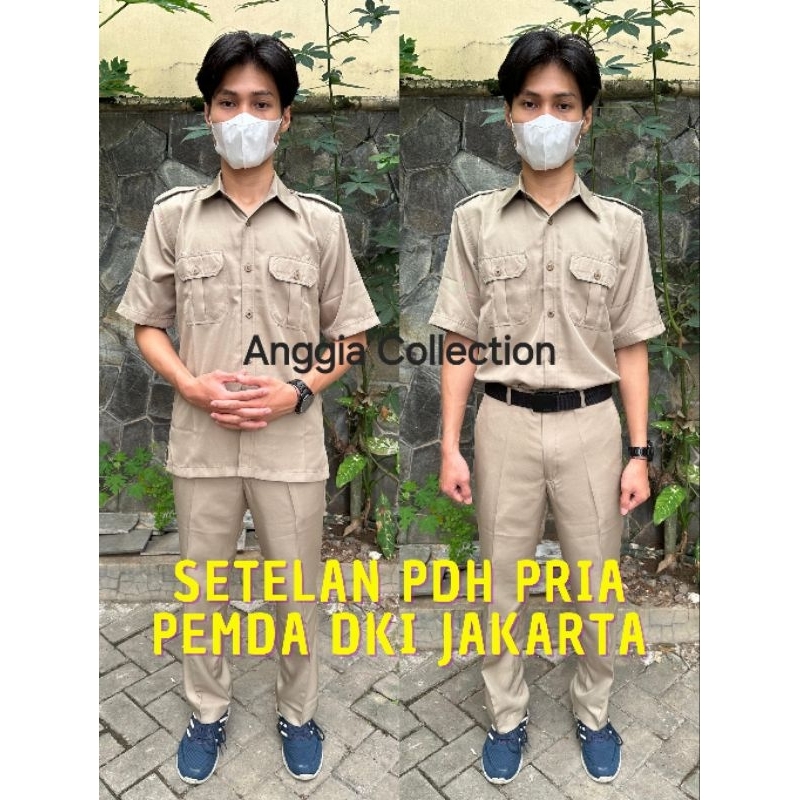 PDH Pemda DKI Jakarta setelan celana lengan pendek-setelan pria-Pemda DKI-PDH pria-PDH DKI Jakarta