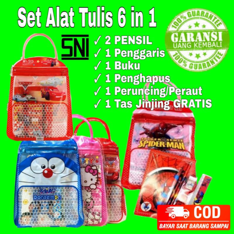 

Ready COD Promo Set Alat Tulis Sekolah Anak Karakter Laki laki Perempuan Buku Pensil Penghapus Penggaris Stationery Set 6 in 1 free Bag