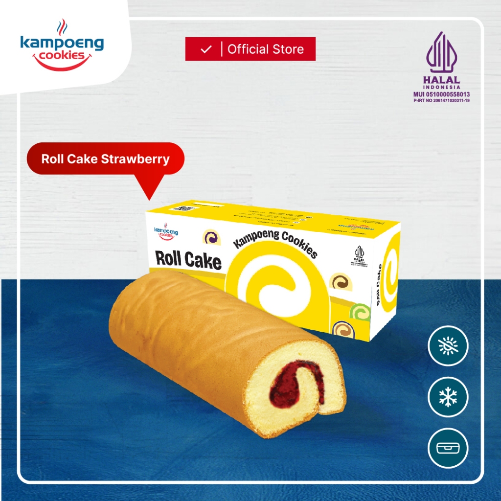 

Bolu Gulung Rasa Strawberry Premium Kue Kekinian Kampoeng Cookies 500 gr