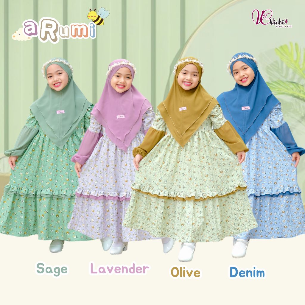 ARUMI VICHI GAMIS ANAK SET HIJAB DRESS KIDS FREE JILBAB PREMIUM MURAH