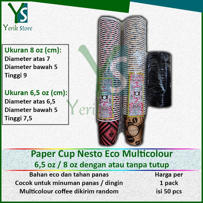 Paper Cup Nesto Eco Multicolour 8 oz 6,5 oz Motif Coffee GELAS KERTAS KOPI CUP TAHAN PANAS TEA TEH 8