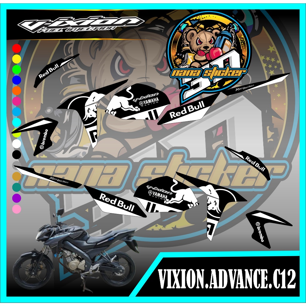 Sticker Striping VIXION ADVANCE NVA List Variasi Motor STICKER VIXION ADVANCE Motif REDBULL CODE C12