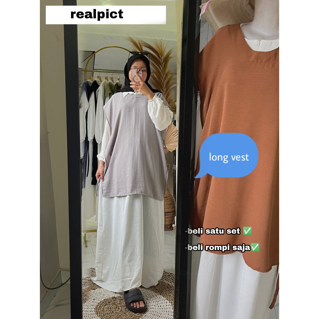 Baju gamis satu set  Long Vest Wanita Rompi kasual bahan CRINKLE Anjalya dress Vest Model Terbaru 20