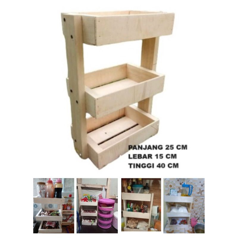 rak bumbu dapur susun kayu wadah bawang merah putih