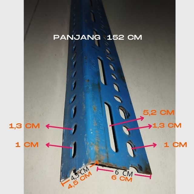 Besi Siku Lubang 3 Baris Tiang Besi / Tiang Siku 152 cm Bahan Rak Meja Etalase