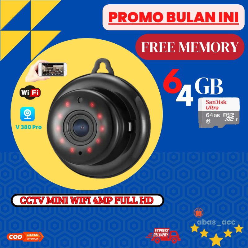 Cctv mini wifi FHD V380pro free MEMORY 64GB (COD) bisa pantau jarak jauh tanpa batas