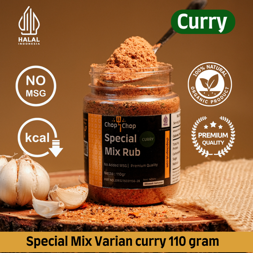 

Chopchop Special Mix Rub Curry Bumbu Marinasi Rendah Kalori bumbu Serbaguna untuk diet 110gr