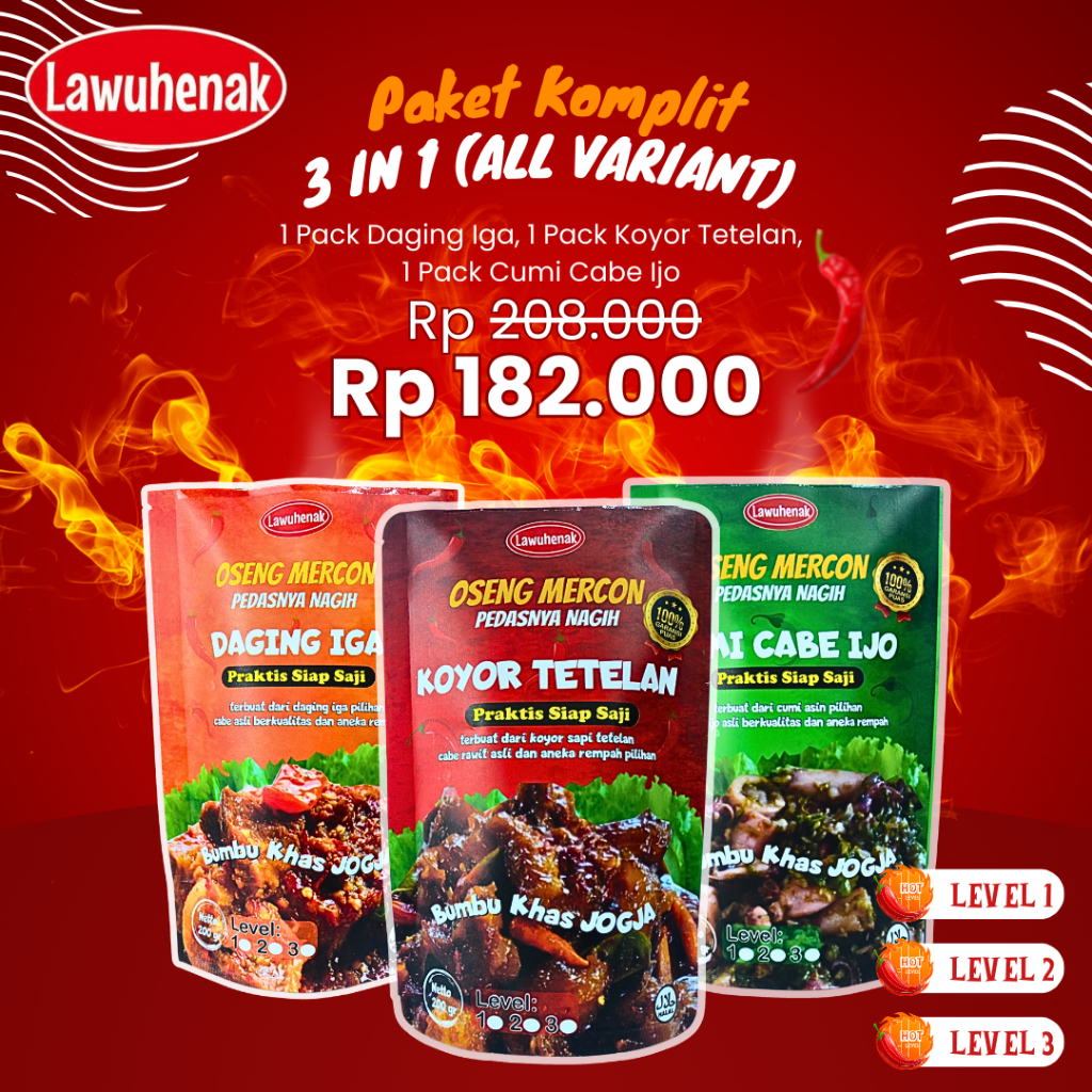 

Paket KOMPLIT Oseng Mercon ( Koyor Tetelan + Daging Iga + Cumi Sambel Ijo ) | Makanan Siap Saji