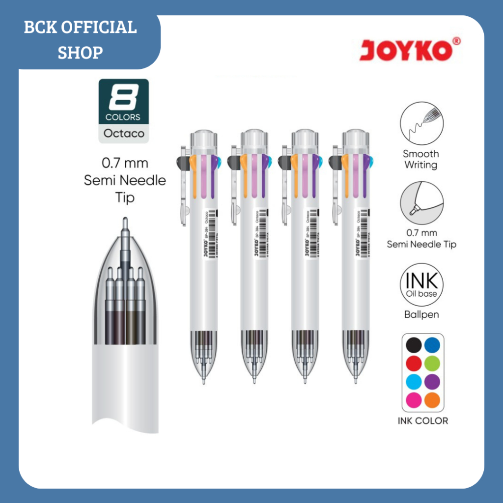 

Ball Pen Joyko BP-384 Octaco 0.7 mm 8 Warna Colors (PCS)