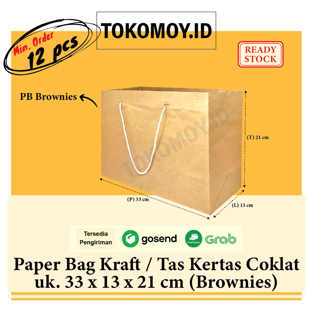 

Paper Bag Kraft uk. 33x13x21cm / Tas Kantong Kertas Coklat Polos Ukuran Brownies