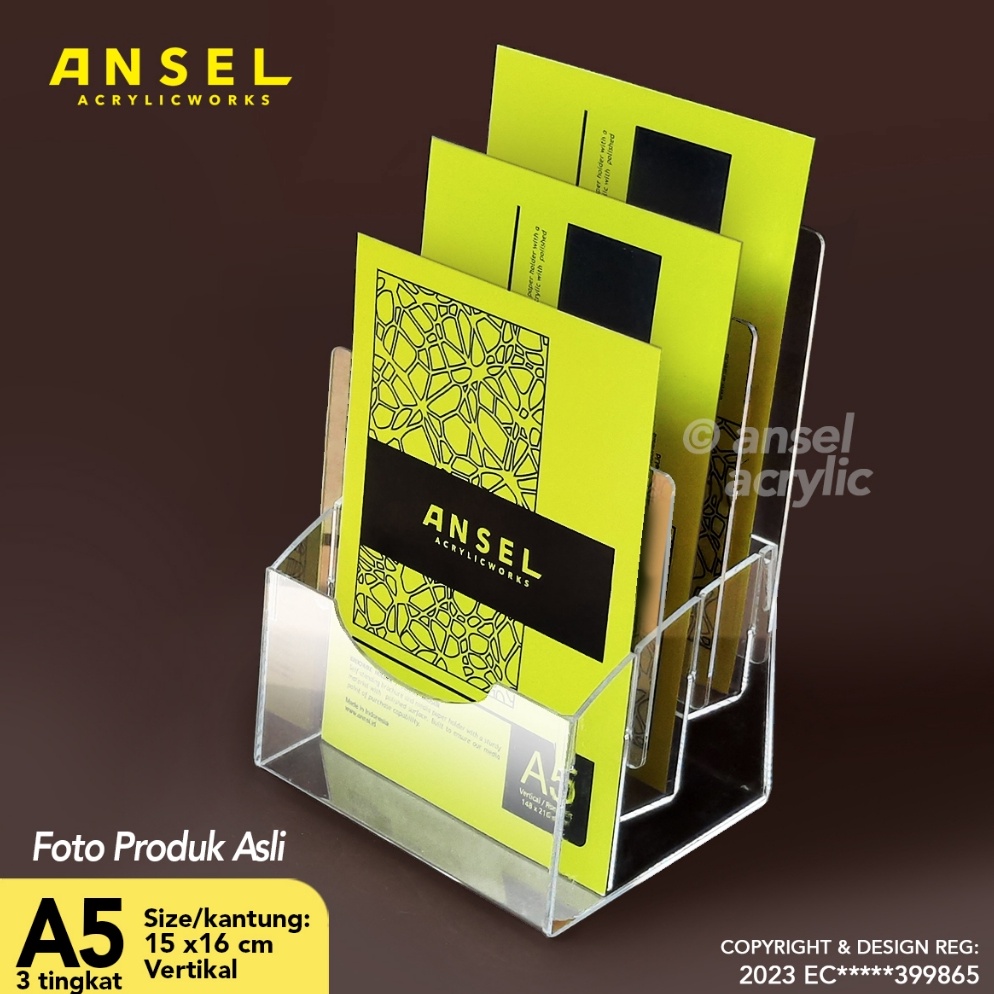 

KODE A4D2 ANSEL Tempat Brosur Akrilik Tingkat Acrylic Flyer A5 Ver Tipe E 3 Susun