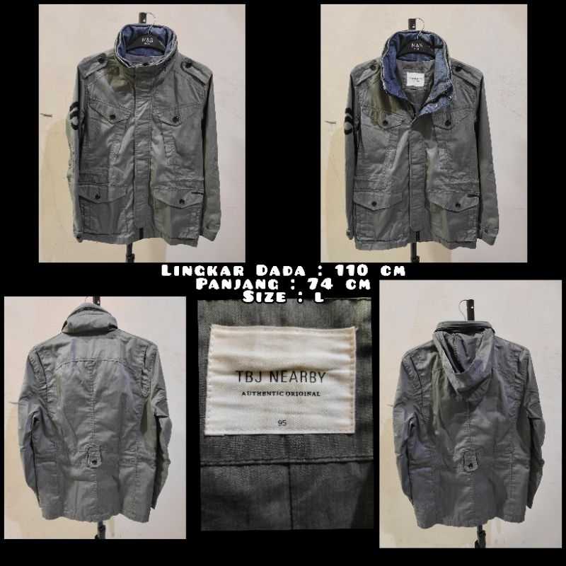 Jaket Parka Merk TBJ Nearby Warna Hijau Army Keabu-abuan Second Original